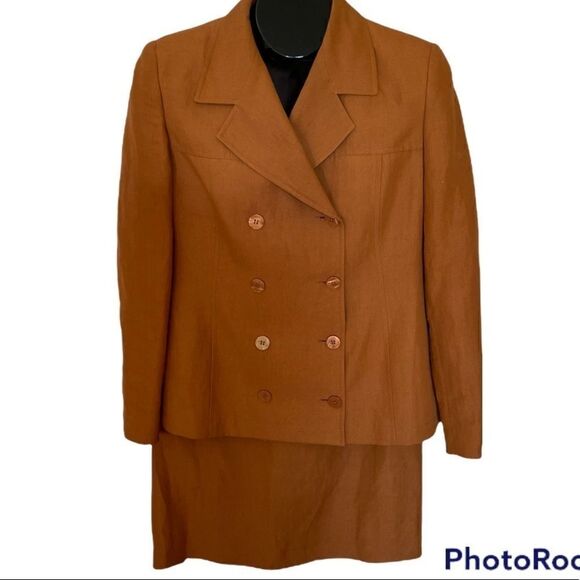 Vintage Petite Sophisticate Linen Blend Double Breasted Skirt Suit, 8 Petite, 8P - Picture 1 of 5
